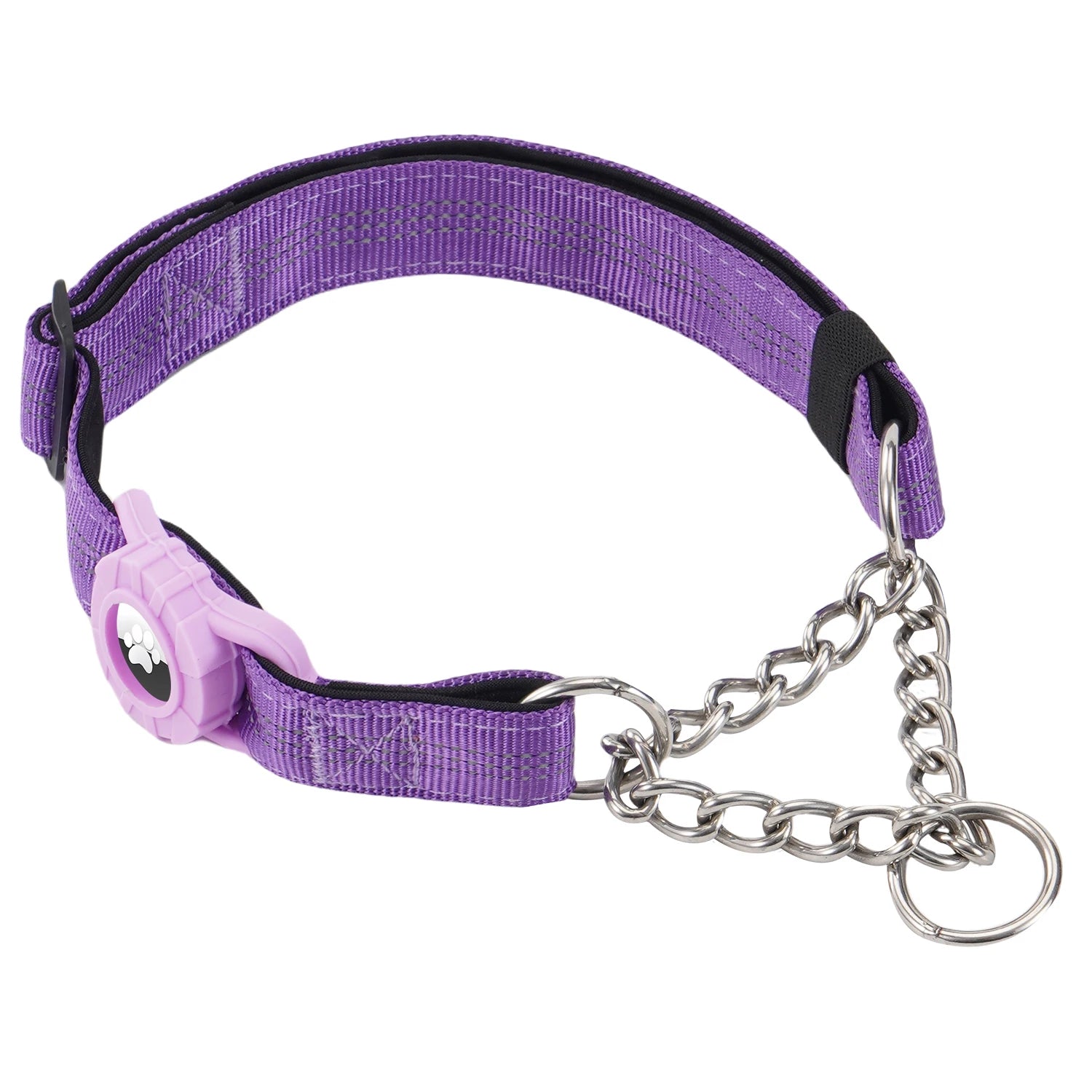 Dog Collar with Air Tag Holder, Reflective Nylon Soft Padded No Pull Training Collars Adjustable Stainless Steel Chain Collar f