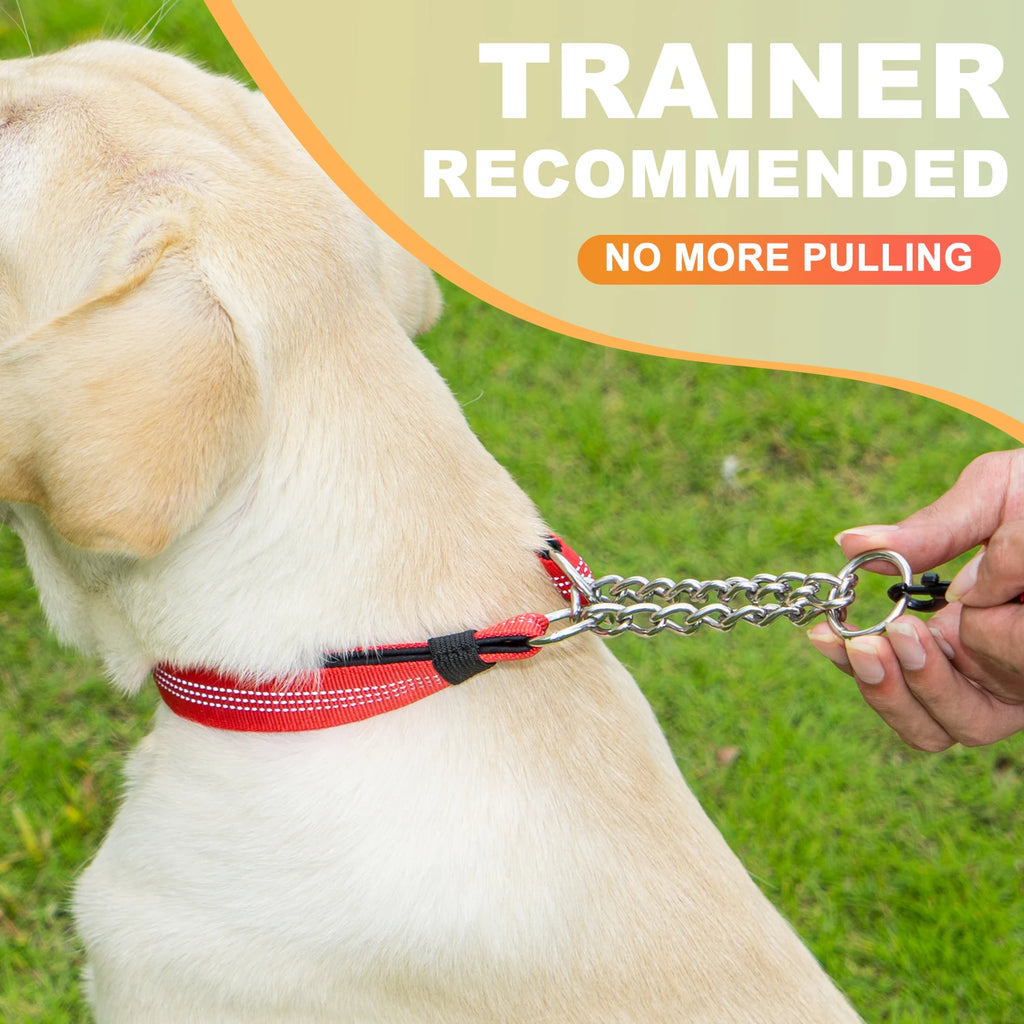 Dog Collar with Air Tag Holder, Reflective Nylon Soft Padded No Pull Training Collars Adjustable Stainless Steel Chain Collar f