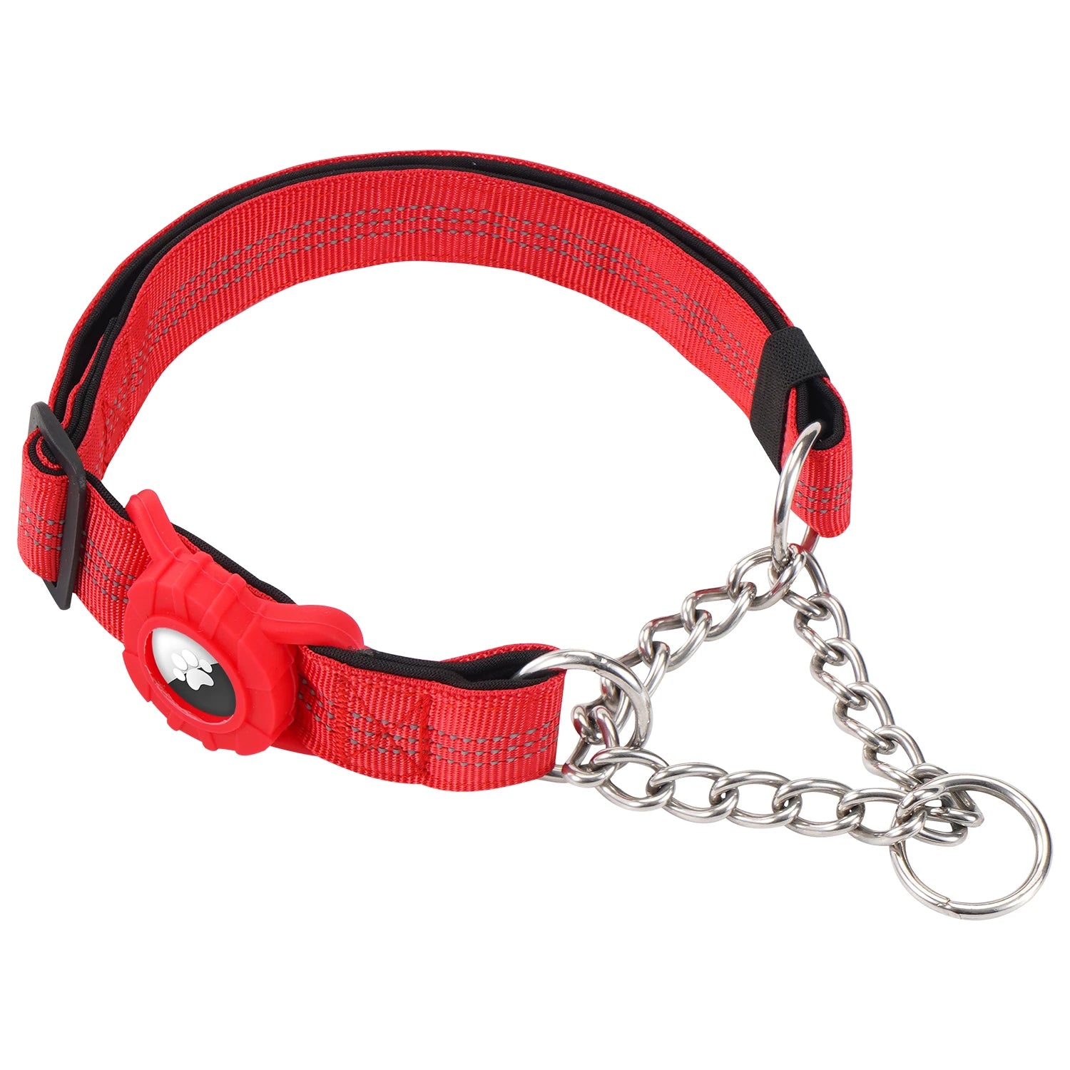 Dog Collar with Air Tag Holder, Reflective Nylon Soft Padded No Pull Training Collars Adjustable Stainless Steel Chain Collar f