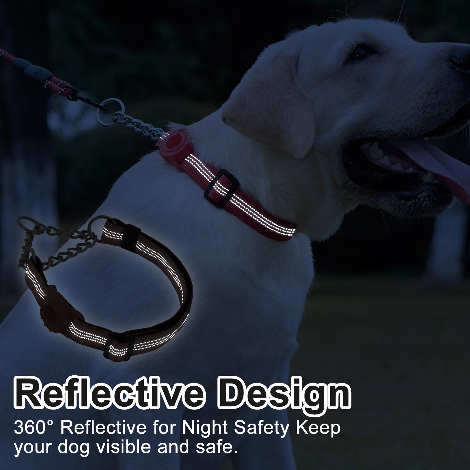 Dog Collar with Air Tag Holder, Reflective Nylon Soft Padded No Pull Training Collars Adjustable Stainless Steel Chain Collar f