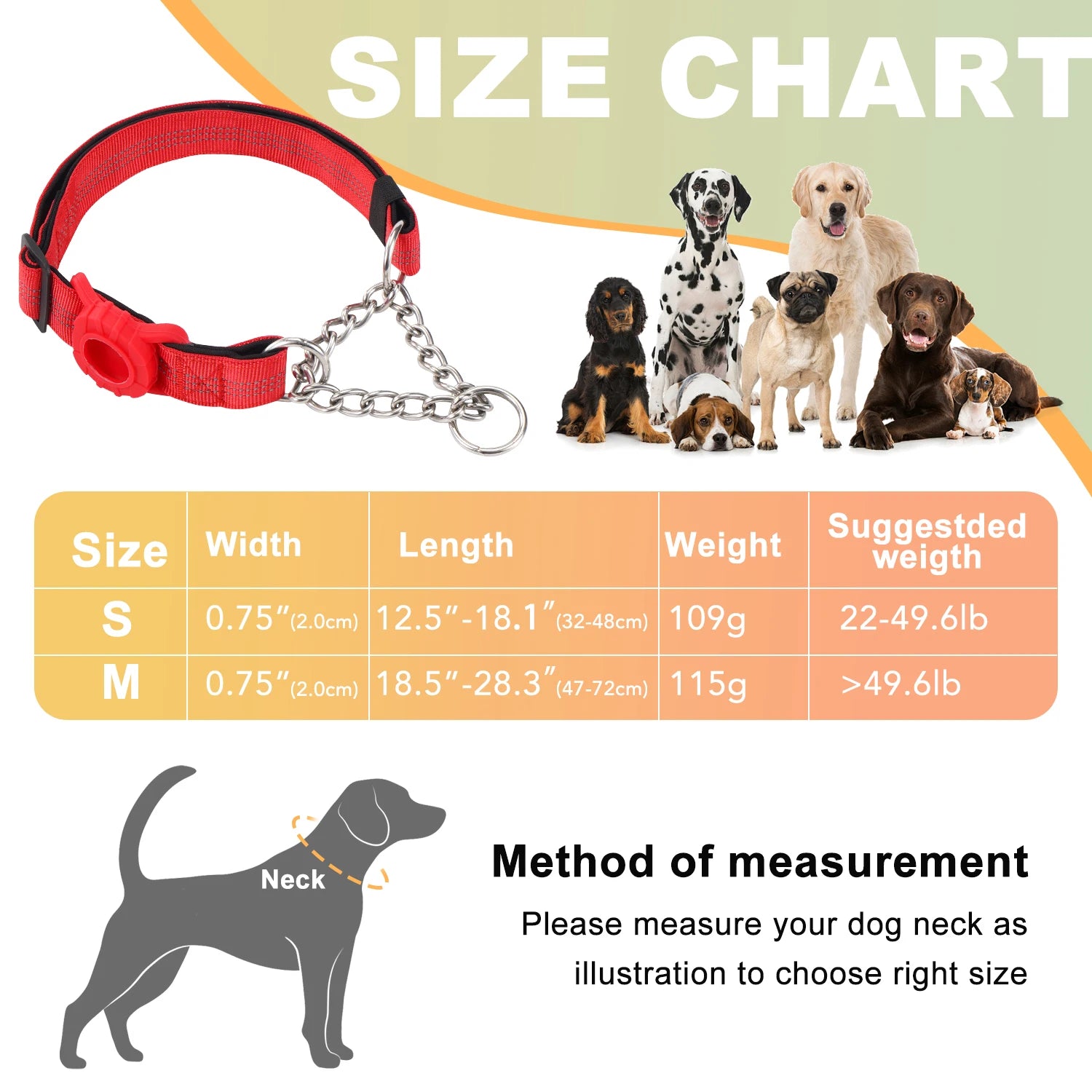 Dog Collar with Air Tag Holder, Reflective Nylon Soft Padded No Pull Training Collars Adjustable Stainless Steel Chain Collar f
