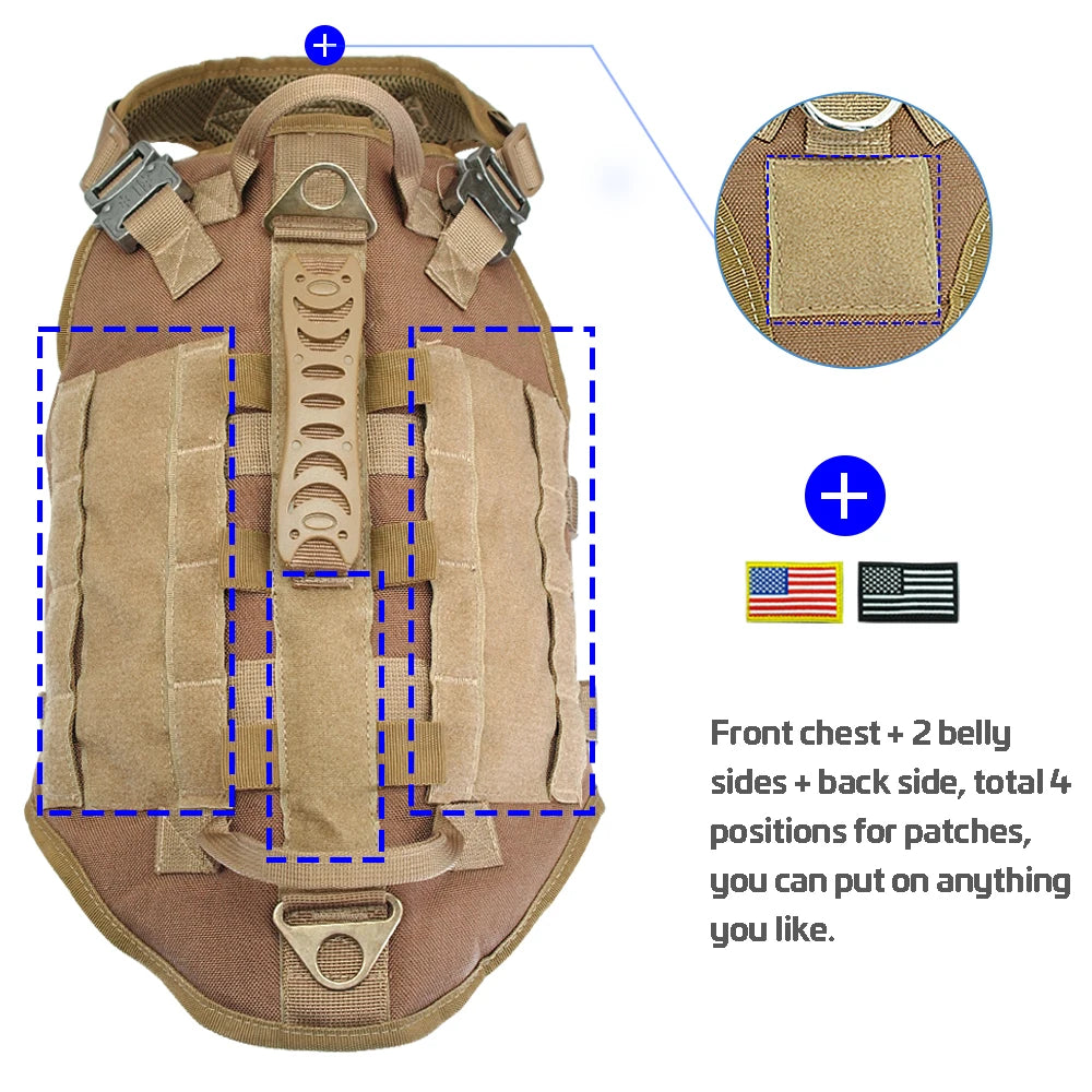 Tactical Dog Harness Military No Pull Pet Harness Vest For Medium Large Dogs Training Hiking Molle Dog Harness With Pouches