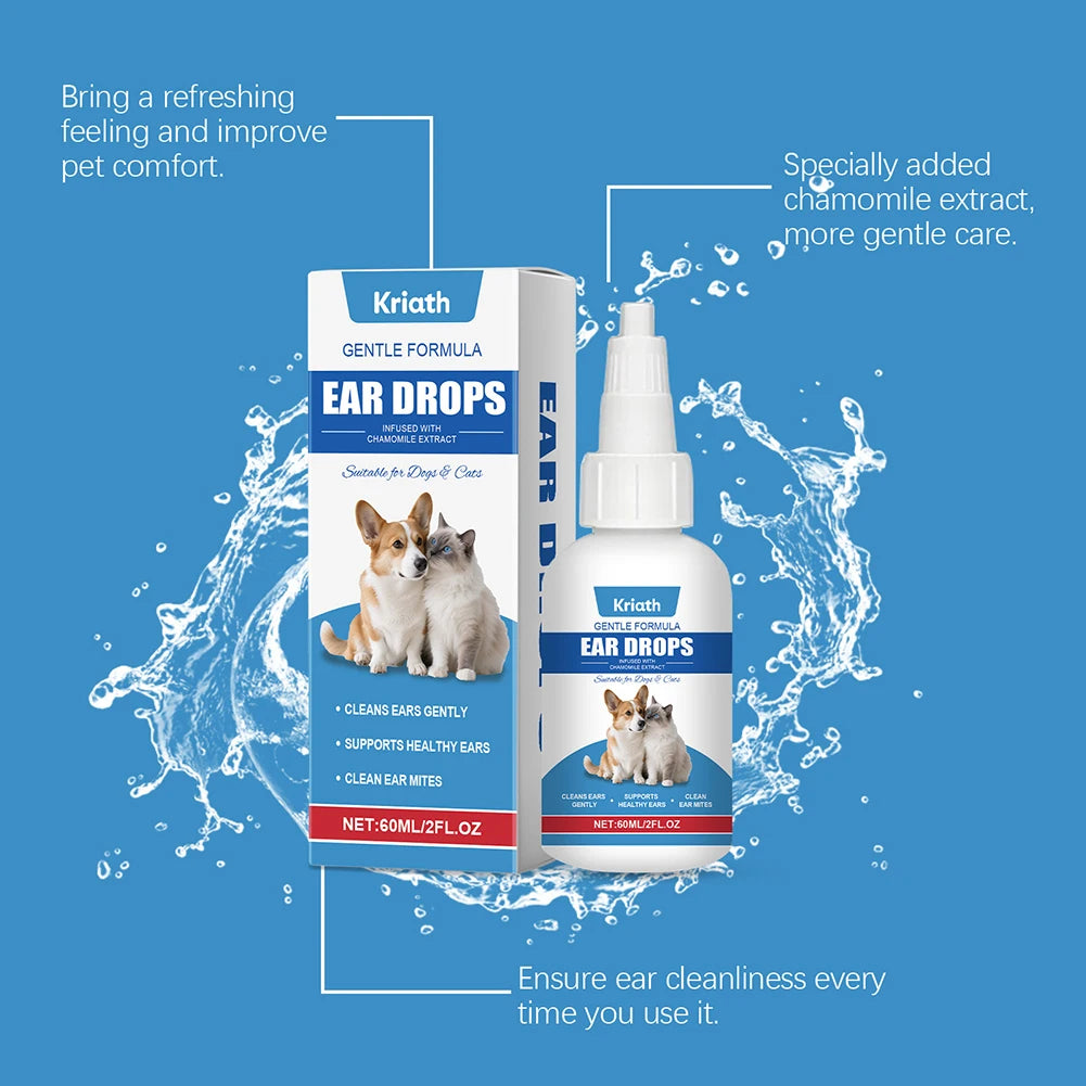 60ml Pet Ear Cleaning Solution,Pet Ear Deodorizer Drops for Eliminates Odor Freshens Ears,Ear Care Cleaning Products for Cat Dog