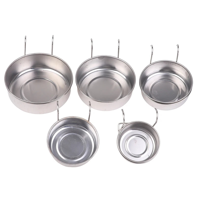 Crate Dog Cat Bowl Stainless Steel Hanging Pet Cage Bowl Food Water Feeder Coop Cup For Cat Puppy Birds Rats 5 Sizes