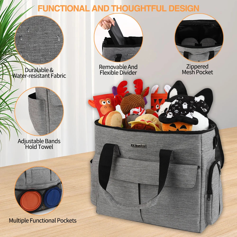 Dog Travel Bag Pet Travel Bags With Multi-Pockets Tote Organizer For Dog Supplies Dog Road Trip Essentials For Weekend Away