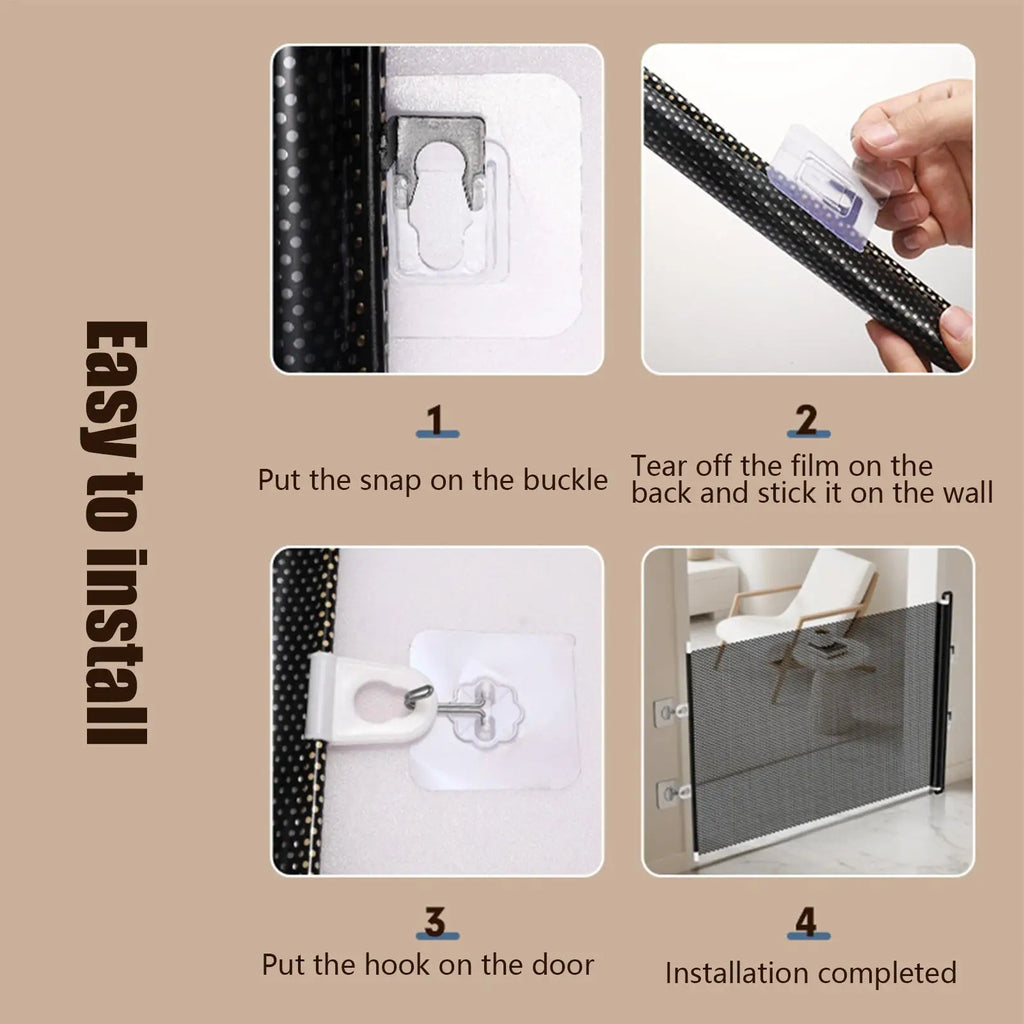 Dog Gate Retractable Cat Safety Barrier Indoor Retractable Stair Barrier No drilling required for Office Doorways Hallway Stairs
