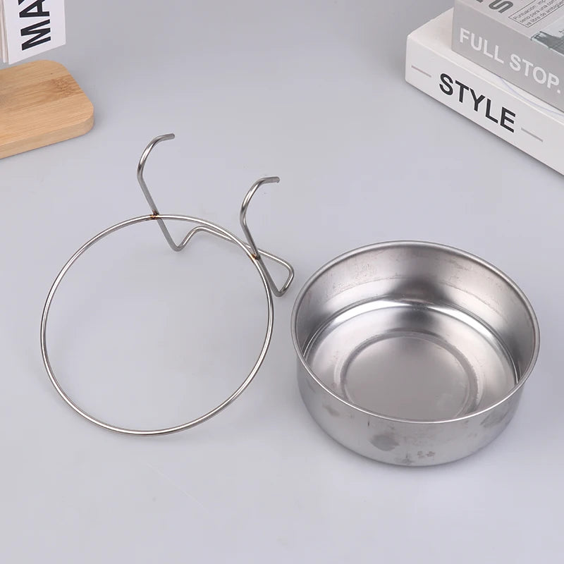 Crate Dog Cat Bowl Stainless Steel Hanging Pet Cage Bowl Food Water Feeder Coop Cup For Cat Puppy Birds Rats 5 Sizes