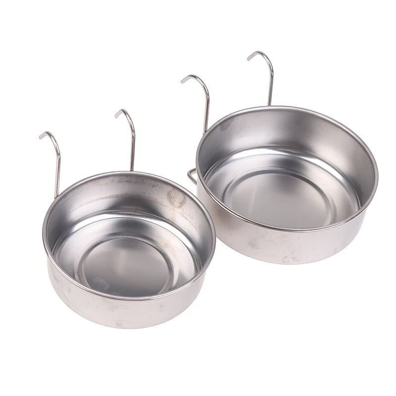 Crate Dog Cat Bowl Stainless Steel Hanging Pet Cage Bowl Food Water Feeder Coop Cup For Cat Puppy Birds Rats 5 Sizes