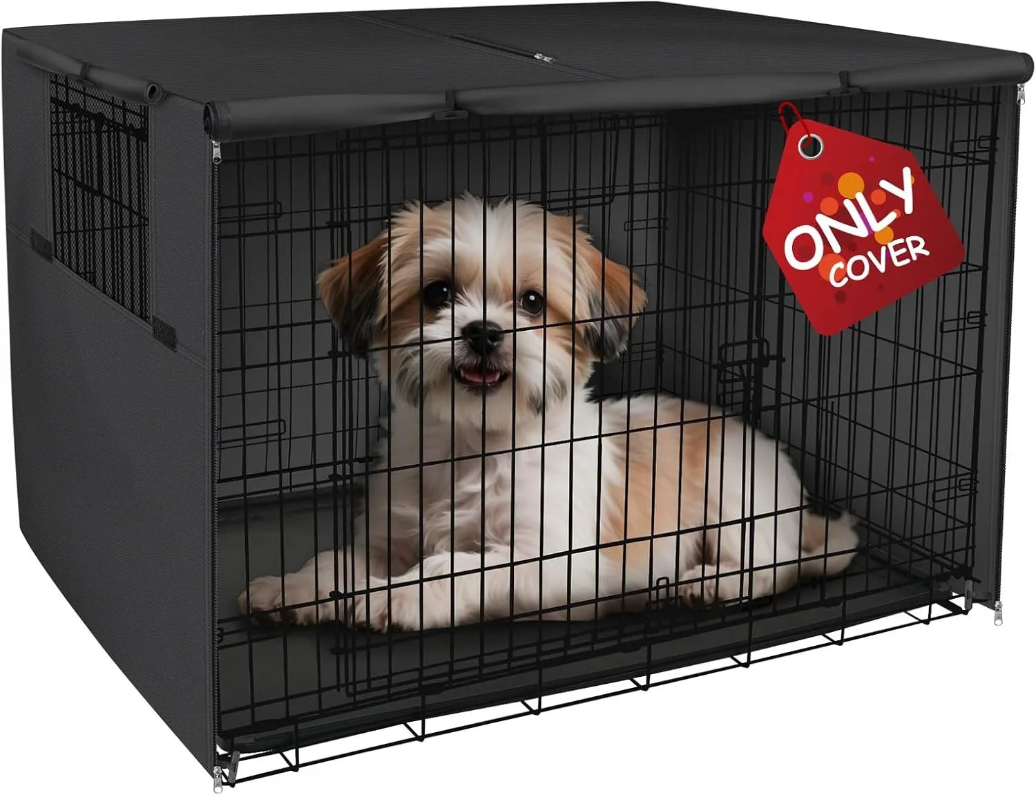 Explore Land Dog Crate Cover Heavy Duty Polyester Pet Kennel Sunshade Universal Fit for 42 inches Wire Cage (Black)