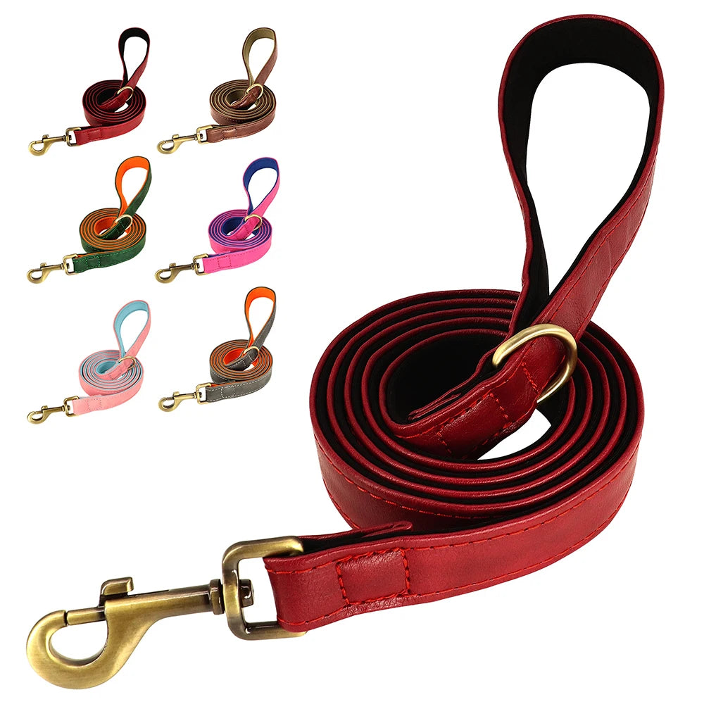 5ft PU Leather Dog Leash 2 Layer Soft Leather Dog Leash Pet Walking Training Leads Durable for Small Medium Large Dogs Pitbull