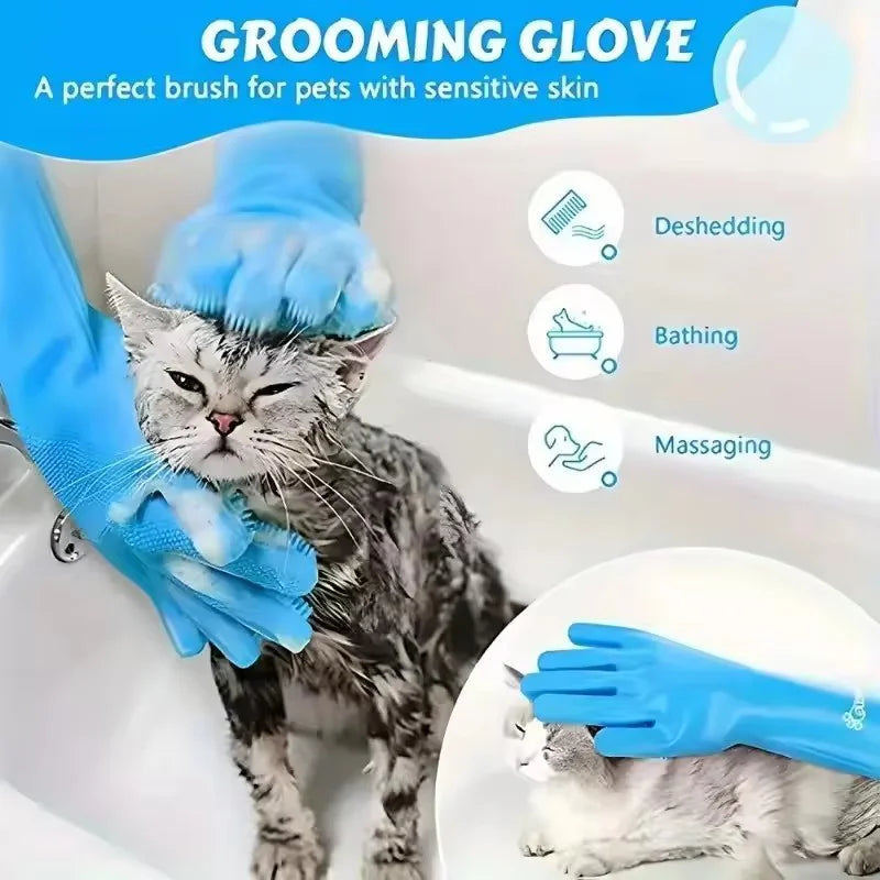 Pet Grooming Bathing Gloves Dog Cat Bathing Shampoo Scrubber Magic Massaging Cleaning Cleanner Sponge Silicon Hair Removal Glove
