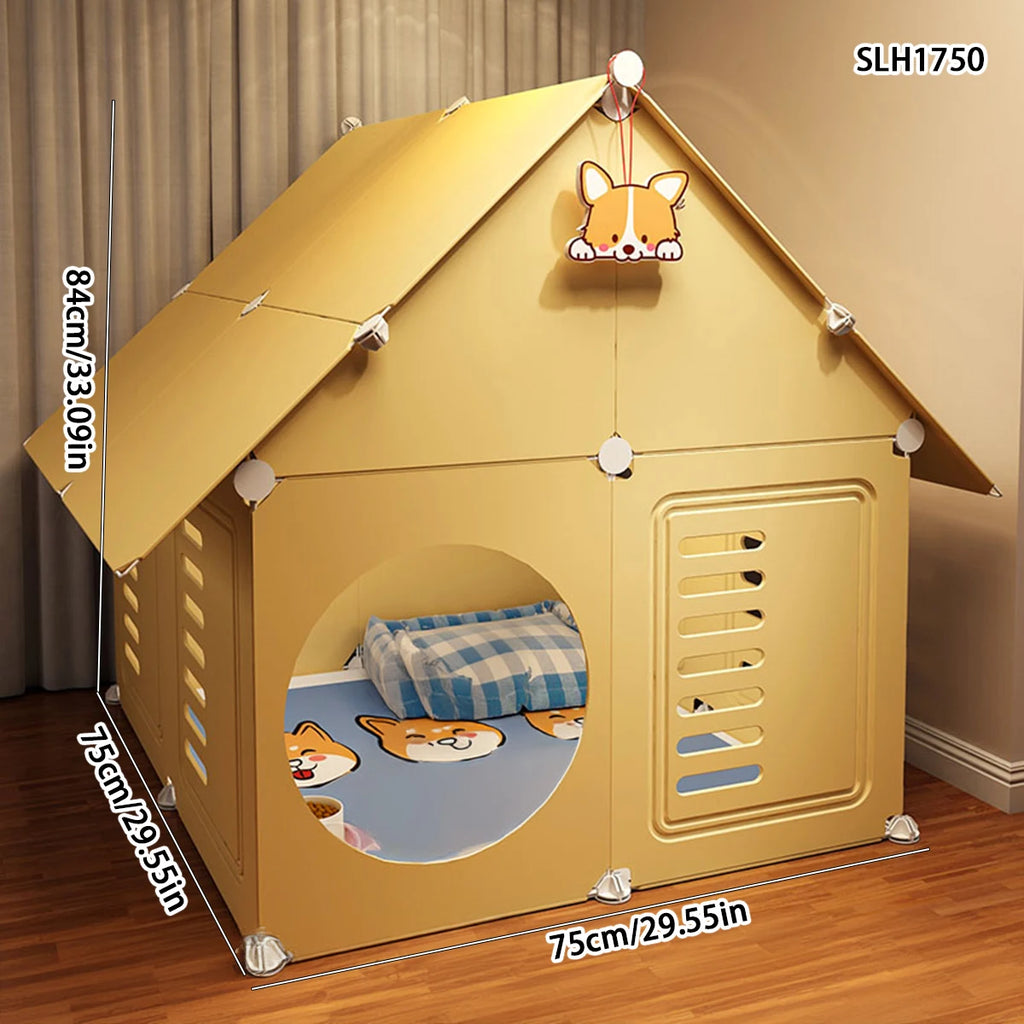 Christmas DIY Dog Cage for Small Dogs with Separate Toilet and Pulleys, Indoor Dog House for Bichon Frise and Teddy Dogs, Dog Cabinet