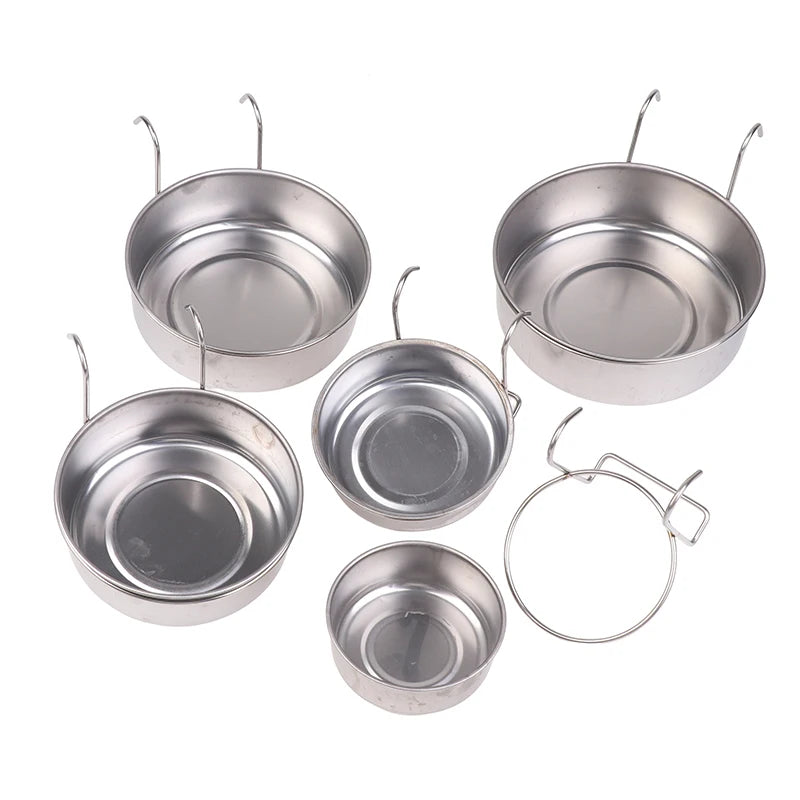 Crate Dog Cat Bowl Stainless Steel Hanging Pet Cage Bowl Food Water Feeder Coop Cup For Cat Puppy Birds Rats 5 Sizes