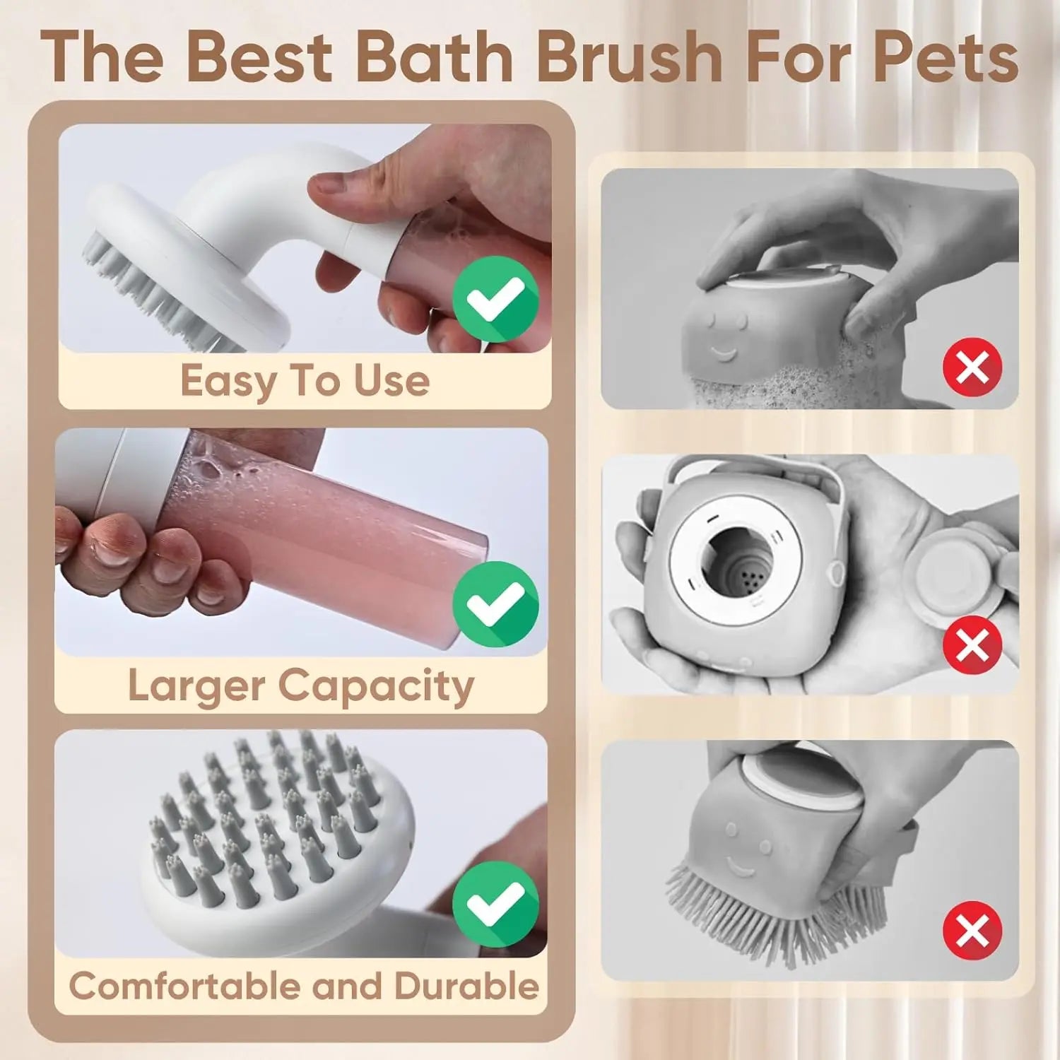 Dog Bath Brush 3 in1 Dog Shampoo Brush Soft Silicone Dog Brush for Pet Grooming Washing Soap Brush 36 Clean Massage Brush Head