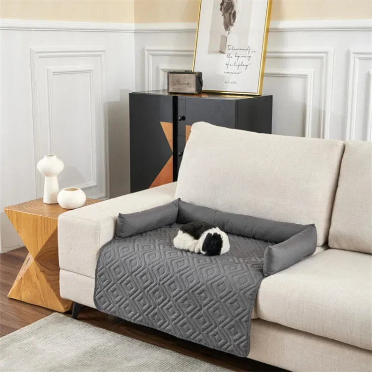 Dog Sofa Bed Pad with Neck Pillow Waterproof and Moisture-proof Plaid Pet Blanket Mat Indoor Cat Calming Nest Supplies