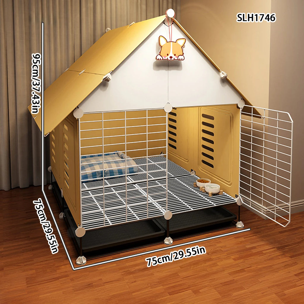 Christmas DIY Dog Cage for Small Dogs with Separate Toilet and Pulleys, Indoor Dog House for Bichon Frise and Teddy Dogs, Dog Cabinet