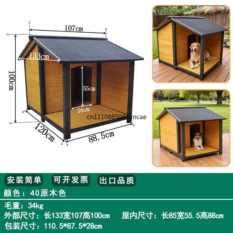 Outdoor Dog House Dog Cage All Seasons Wooden Kennel Outdoor Rainproof Dog House Warm Medium and Large Kennel
