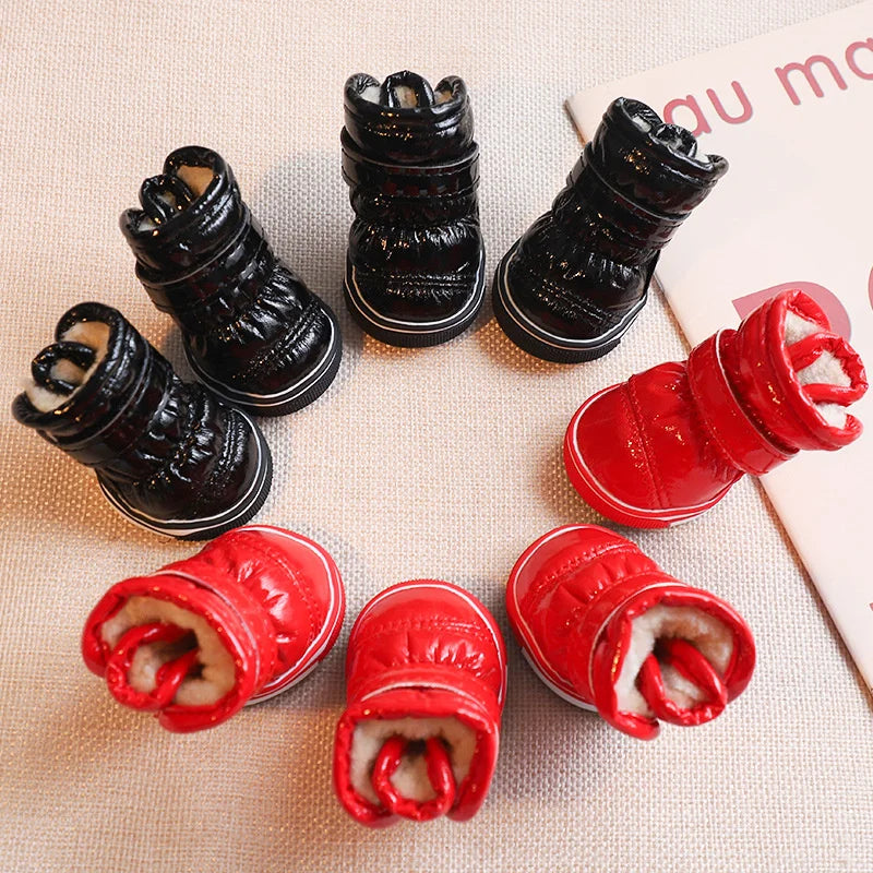 4PCS Fashion Winter Small Dog Snow Boots Weatherproof & Waterproof Puppy Shoes Anti-Slip Dog Rain Booties for Teddy Bichon Frise
