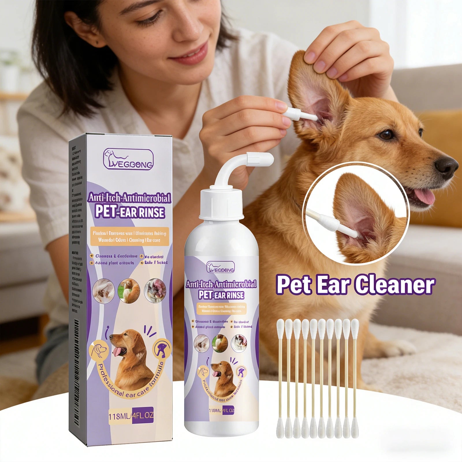 Pet Ear Cleaner For Dogs Cats Relieve Odor Remove Ear Wax Gentle Cleaning Drops Prevents Itching Infection Inflammation Control