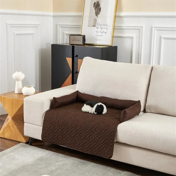 Dog Sofa Bed Pad with Neck Pillow Waterproof and Moisture-proof Plaid Pet Blanket Mat Indoor Cat Calming Nest Supplies