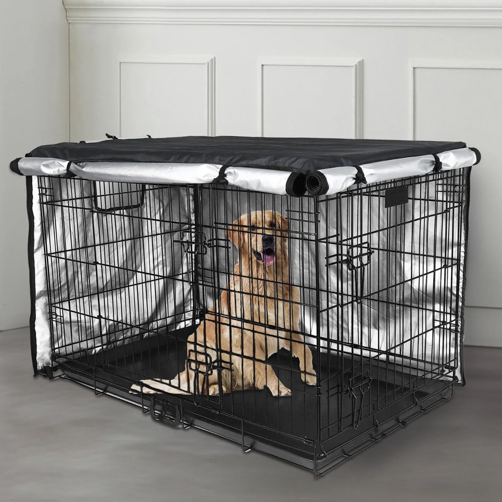 Wire Dog Crate Cover Double Door Privacy Dog Crate Cover 42 Inches Heavy Duty Oxford Fabric Puppy Crate Sunshade For Wire Cage