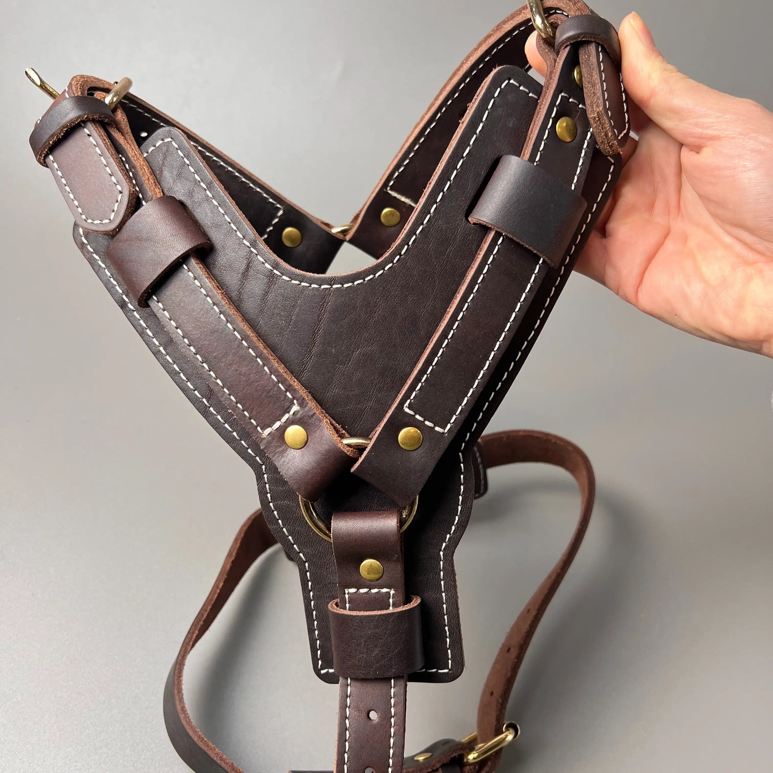 Genuine Leather Y-Shaped Dog Harness  Adjustable Neck  Chest Pull-Proof, Durable for Large Dogs Handcrafted Full Grain Leather