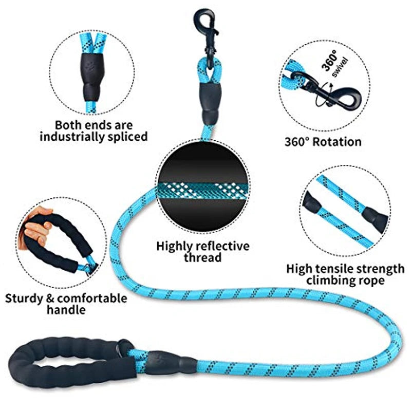 3M Reflective Dog Leash With Comfortable Padded Handle Double Heavy Duty Traction Rope  for Dogs Suitable Small to Large Dogs
