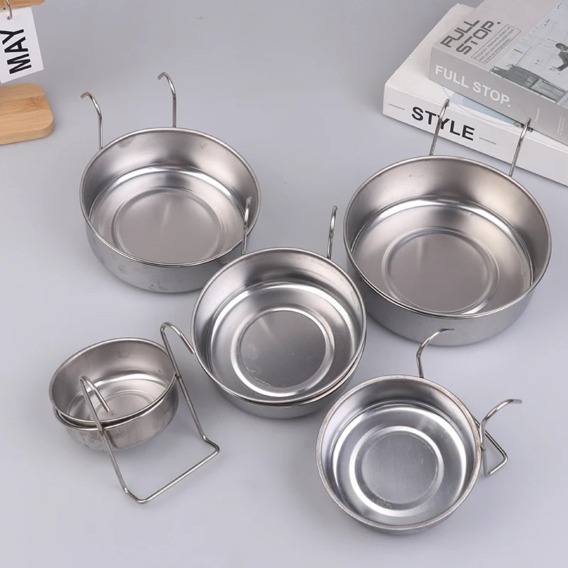 Crate Dog Cat Bowl Stainless Steel Hanging Pet Cage Bowl Food Water Feeder Coop Cup For Cat Puppy Birds Rats 5 Sizes