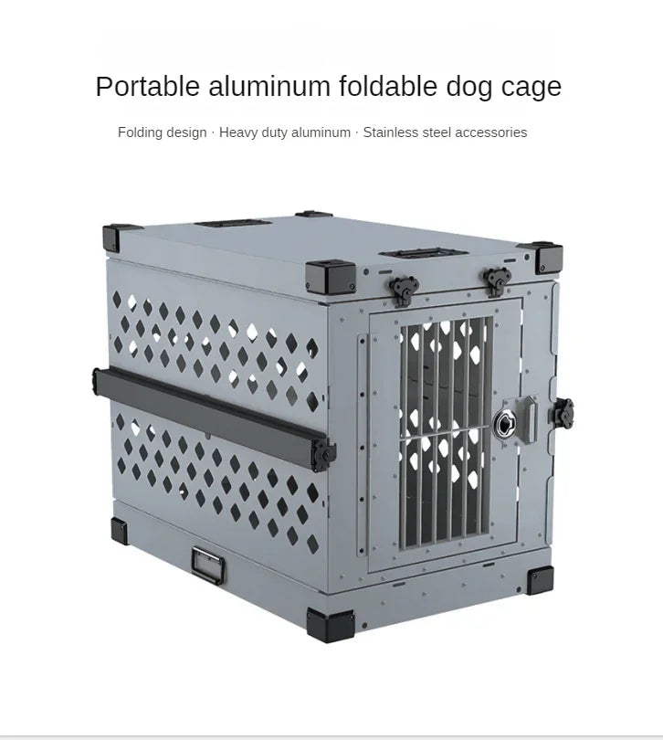 Heavy Duty Fully Collapsible Dog Crate Aluminium Alloy Medium and Large Dogs Dog Crate Folding Pet Car Crate Camping Travel
