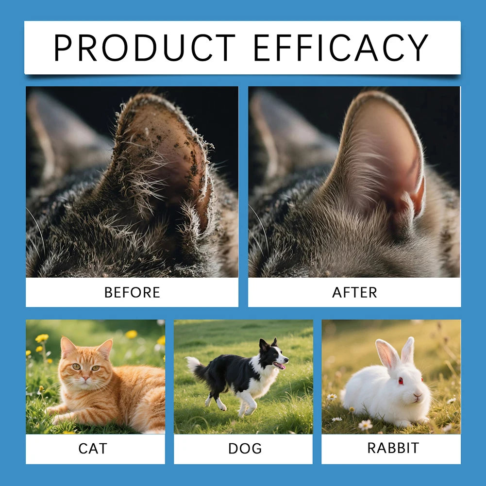 60ml Pet Ear Cleaning Solution,Pet Ear Deodorizer Drops for Eliminates Odor Freshens Ears,Ear Care Cleaning Products for Cat Dog