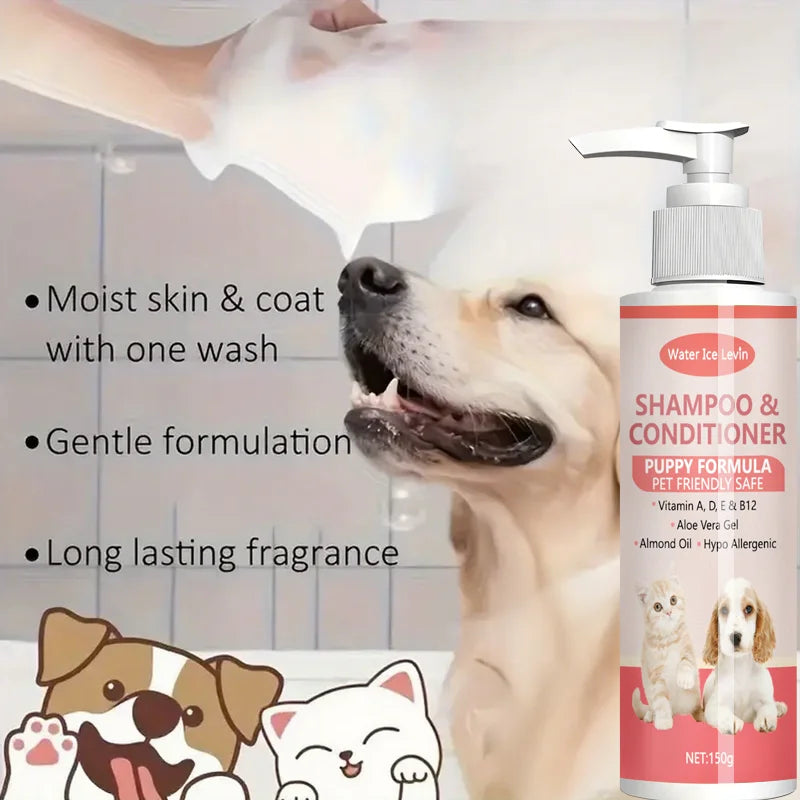 Gentle 2-in-1 Puppy Shampoo & Conditioner with Vitamins & Aloe - Hypoallergenic Formula for Soft, Shiny Coats & Moisturized Skin