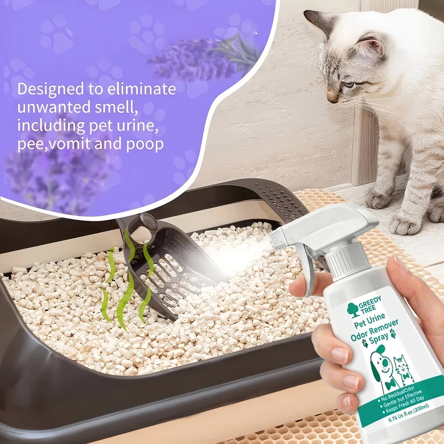 Pet Urine Odor Remover Spray for Dogs & Cats, No Residue Gentle Effective All-Day Fresh Deodorizer,