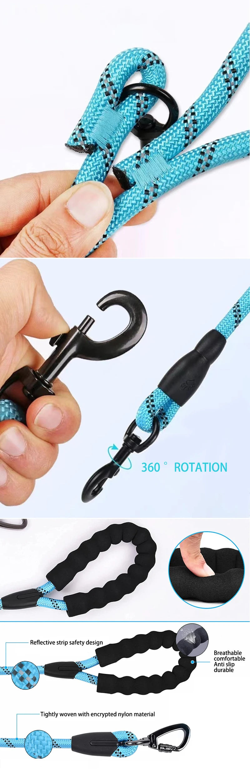 3M Reflective Dog Leash With Comfortable Padded Handle Double Heavy Duty Traction Rope  for Dogs Suitable Small to Large Dogs