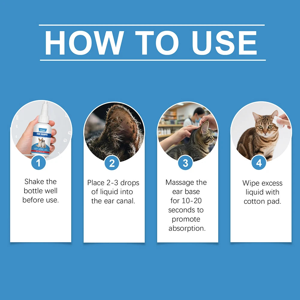 60ml Pet Ear Cleaning Solution,Pet Ear Deodorizer Drops for Eliminates Odor Freshens Ears,Ear Care Cleaning Products for Cat Dog