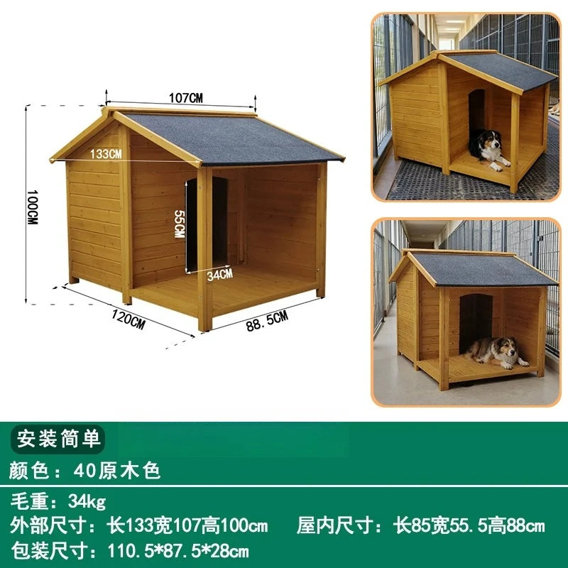 Outdoor Dog House Dog Cage All Seasons Wooden Kennel Outdoor Rainproof Dog House Warm Medium and Large Kennel