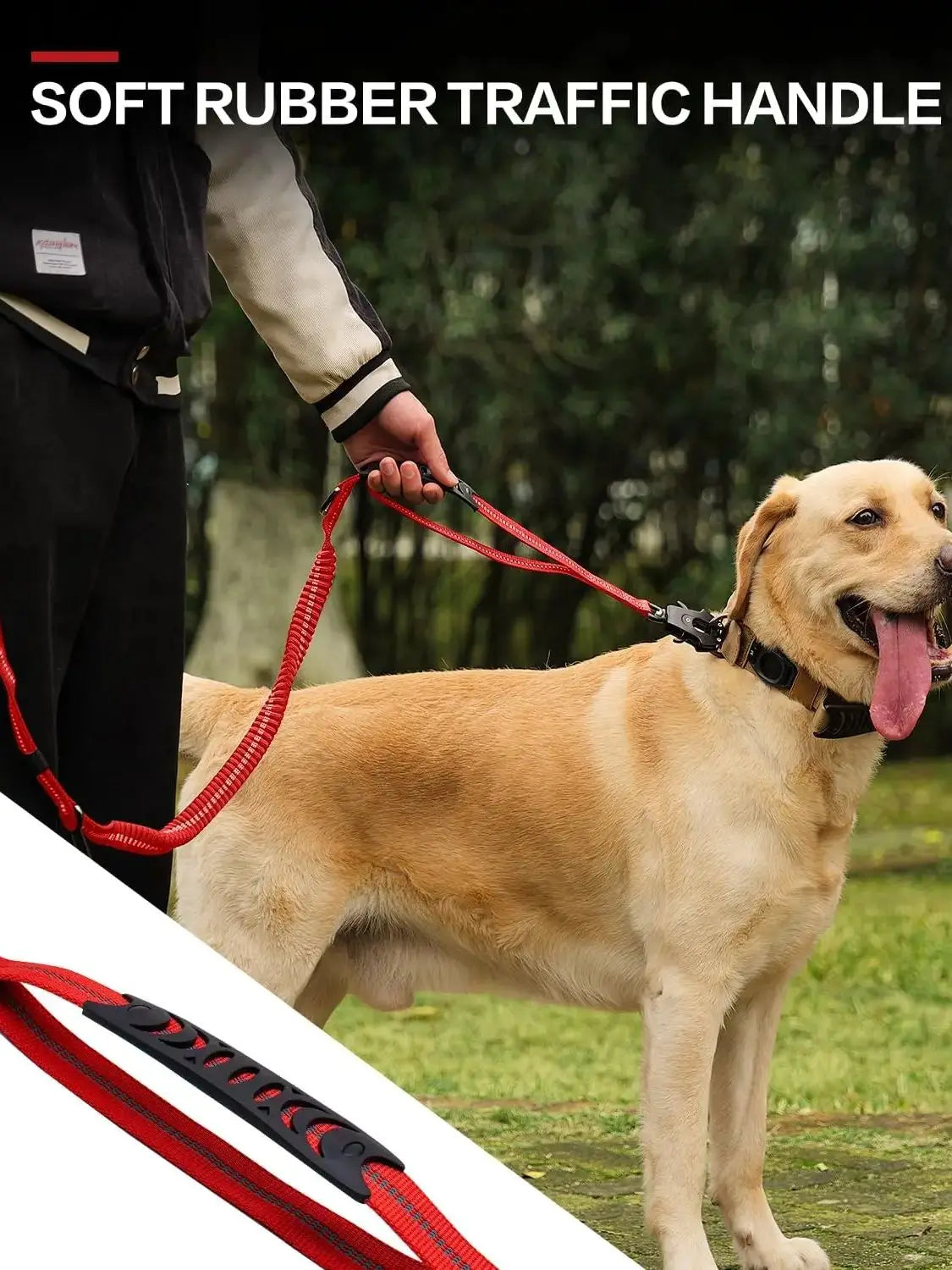 Tactical Dog Leash Heavy Duty, 4-6FT Shock Absorbing Bungee Lead with 2 Padded Handle, Metal Carabiner Clip, Car Seatbelt, Stron
