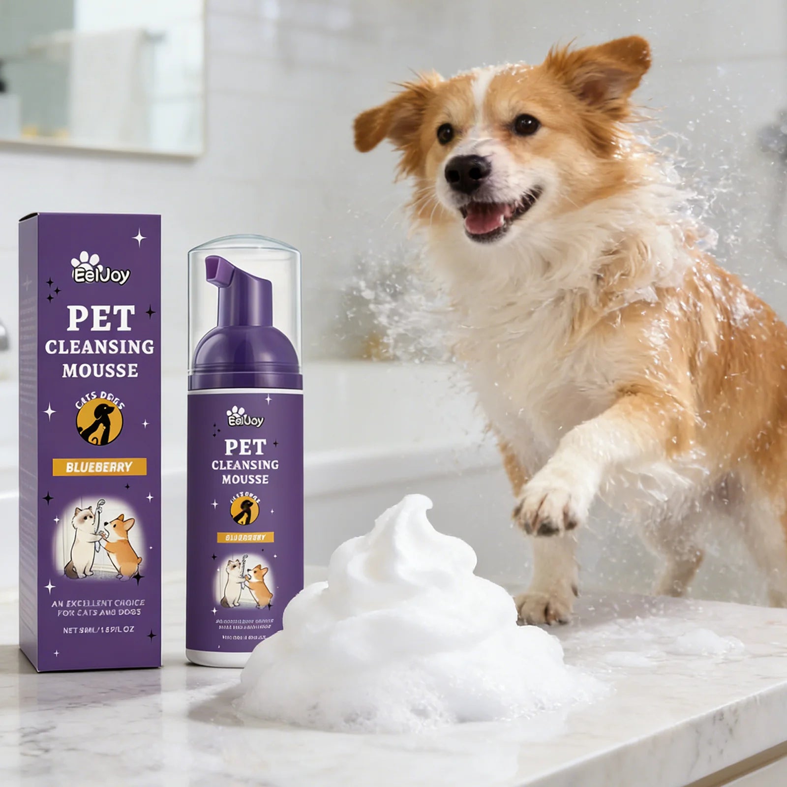 5-Minute Waterless Dog Shampoo Foam | Quick Clean & Deodorize Between Baths | Allantoin Formula for Soft Shiny Coat Dry Shampoo