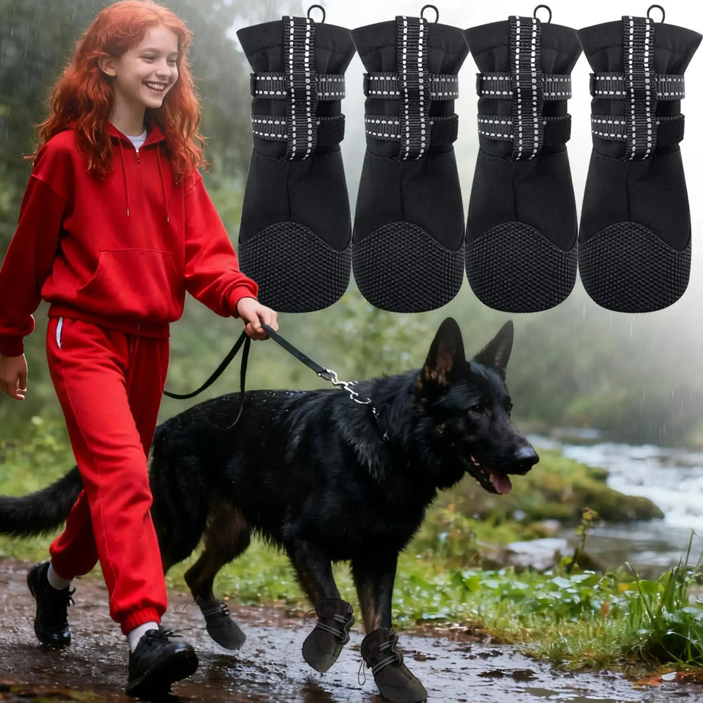 4pcs Dog Boots Anti Slip Pet Paw Shoes Wound Recovery Protective Booties for Outdoor Summer Rain Winter Snow Pet Supplies