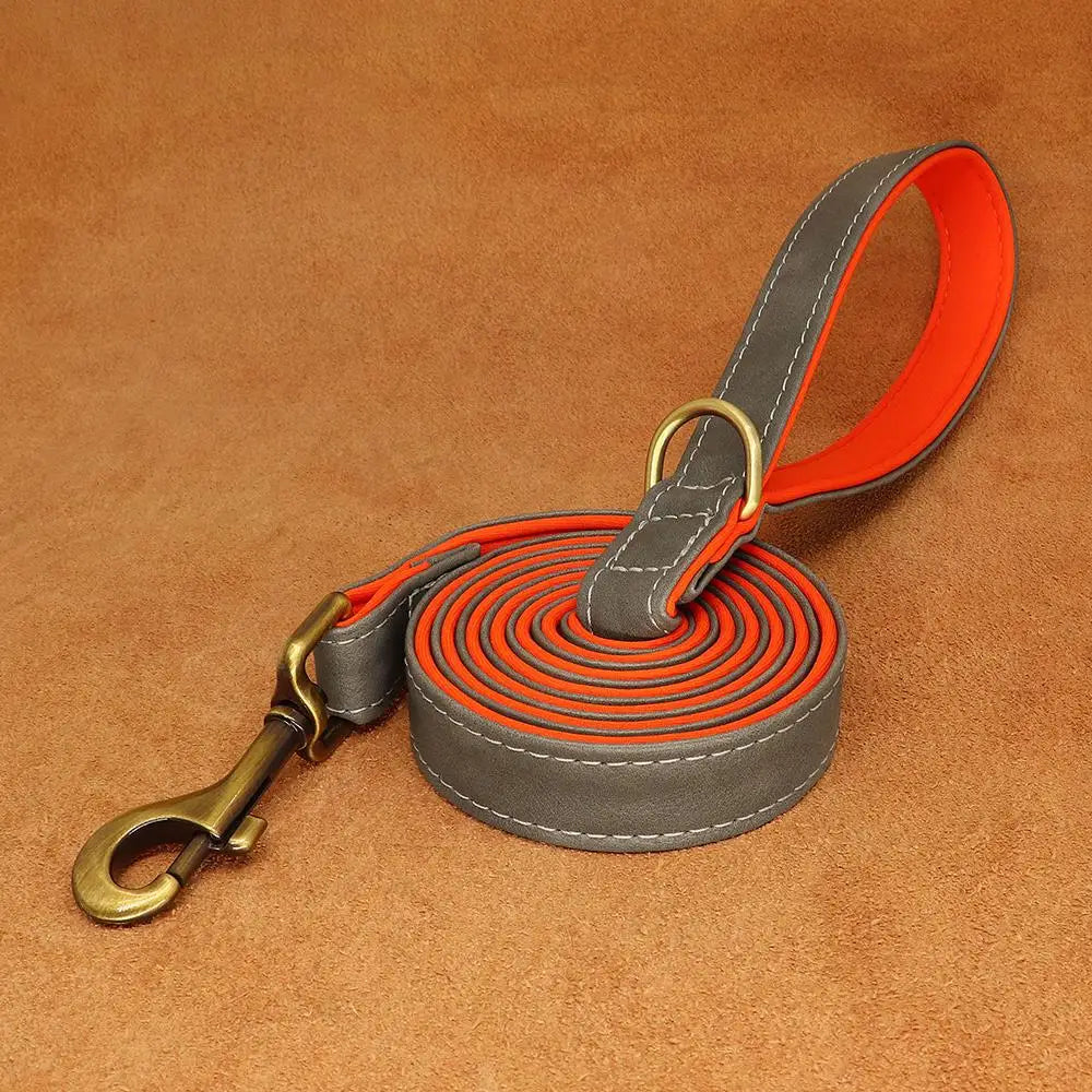 5ft PU Leather Dog Leash 2 Layer Soft Leather Dog Leash Pet Walking Training Leads Durable for Small Medium Large Dogs Pitbull
