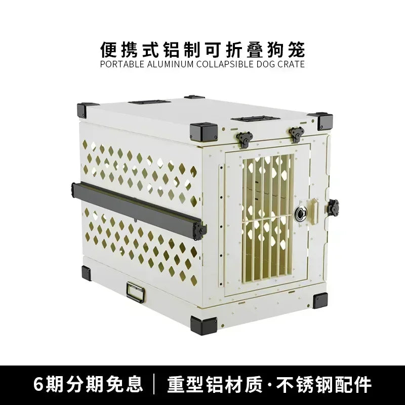 Heavy Duty Fully Collapsible Dog Crate Aluminium Alloy Medium and Large Dogs Dog Crate Folding Pet Car Crate Camping Travel
