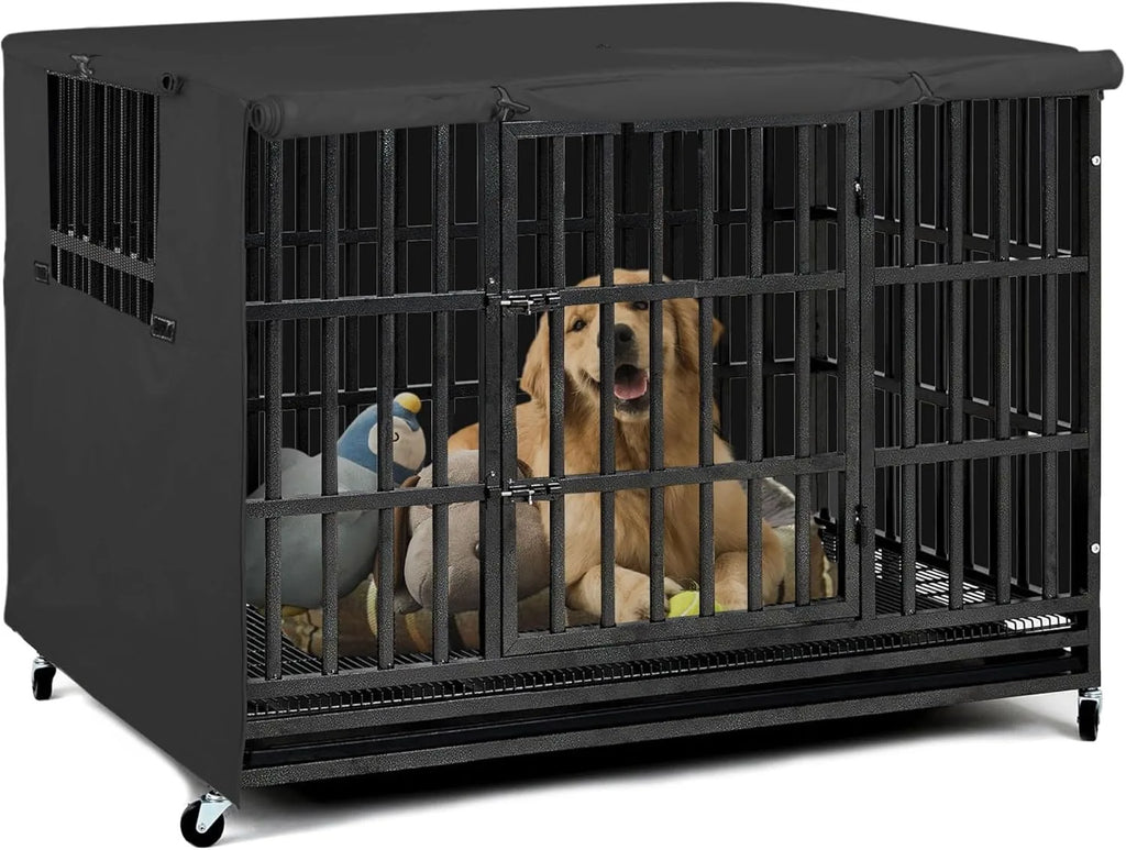 Explore Land Dog Crate Cover Heavy Duty Polyester Pet Kennel Sunshade Universal Fit for 42 inches Wire Cage (Black)