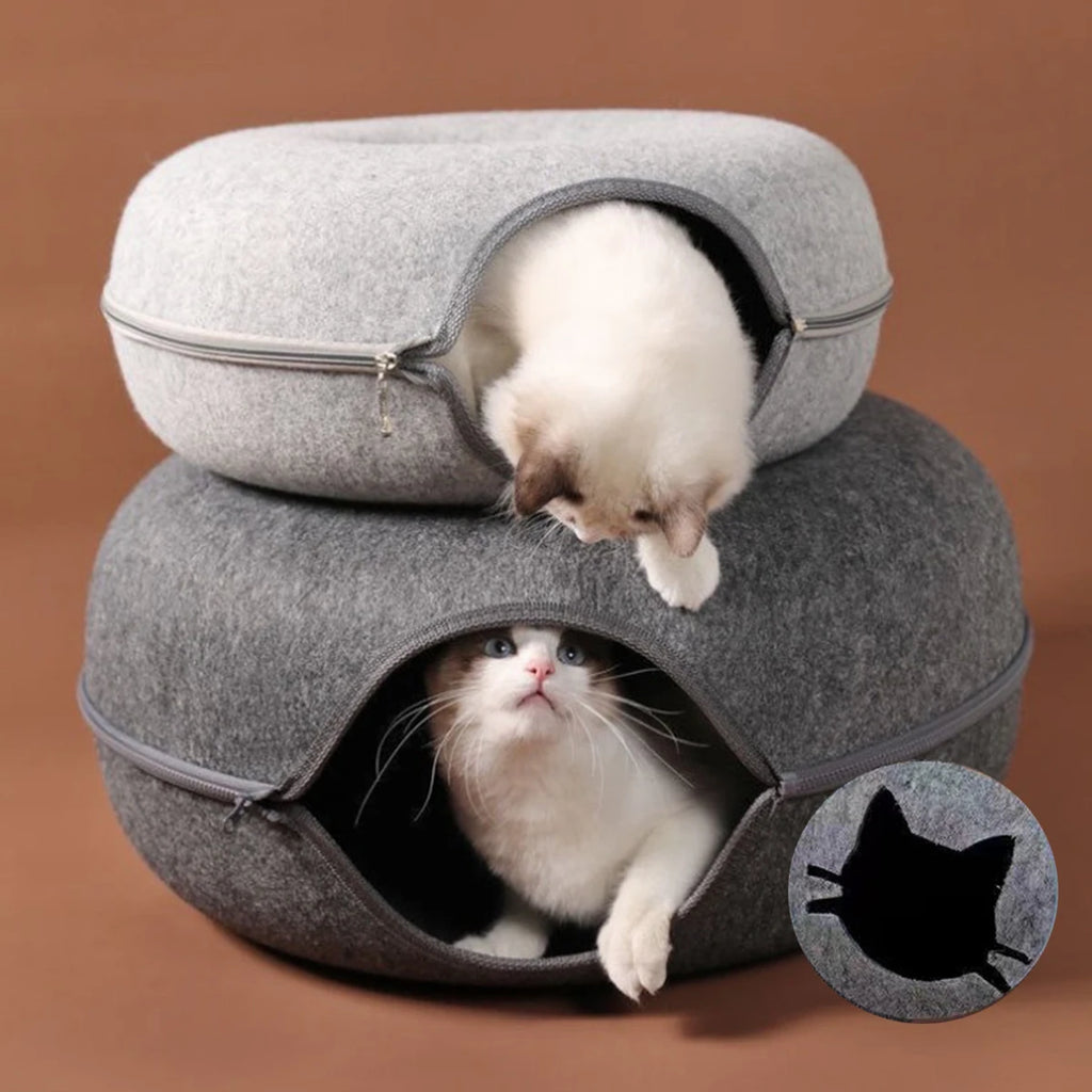 B-Tunnel Donut Cat Bed Interactive Tunnel Pet Felt Indoor Toys Cats House Kitten Training Toy Cat Kennel Cat Accessories