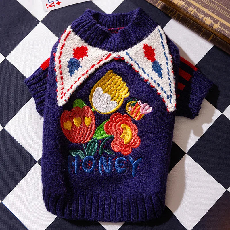 Cute Pet Dog Sweater Winter Dog Cat Warm Clothes Palid Puppy Coat Chihuahua Bichon Clothing Sweaters and Hat Set Dog Costume