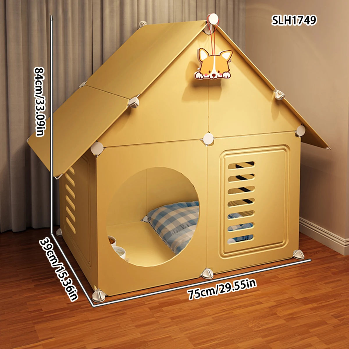 Christmas DIY Dog Cage for Small Dogs with Separate Toilet and Pulleys, Indoor Dog House for Bichon Frise and Teddy Dogs, Dog Cabinet