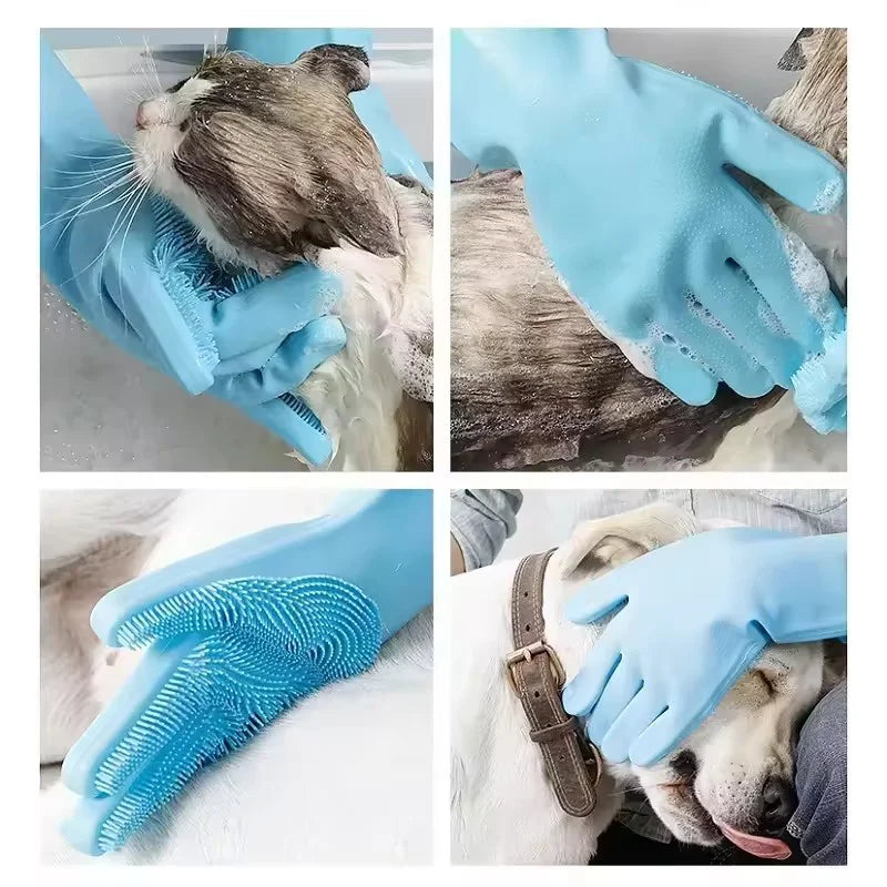 Pet Grooming Bathing Gloves Dog Cat Bathing Shampoo Scrubber Magic Massaging Cleaning Cleanner Sponge Silicon Hair Removal Glove