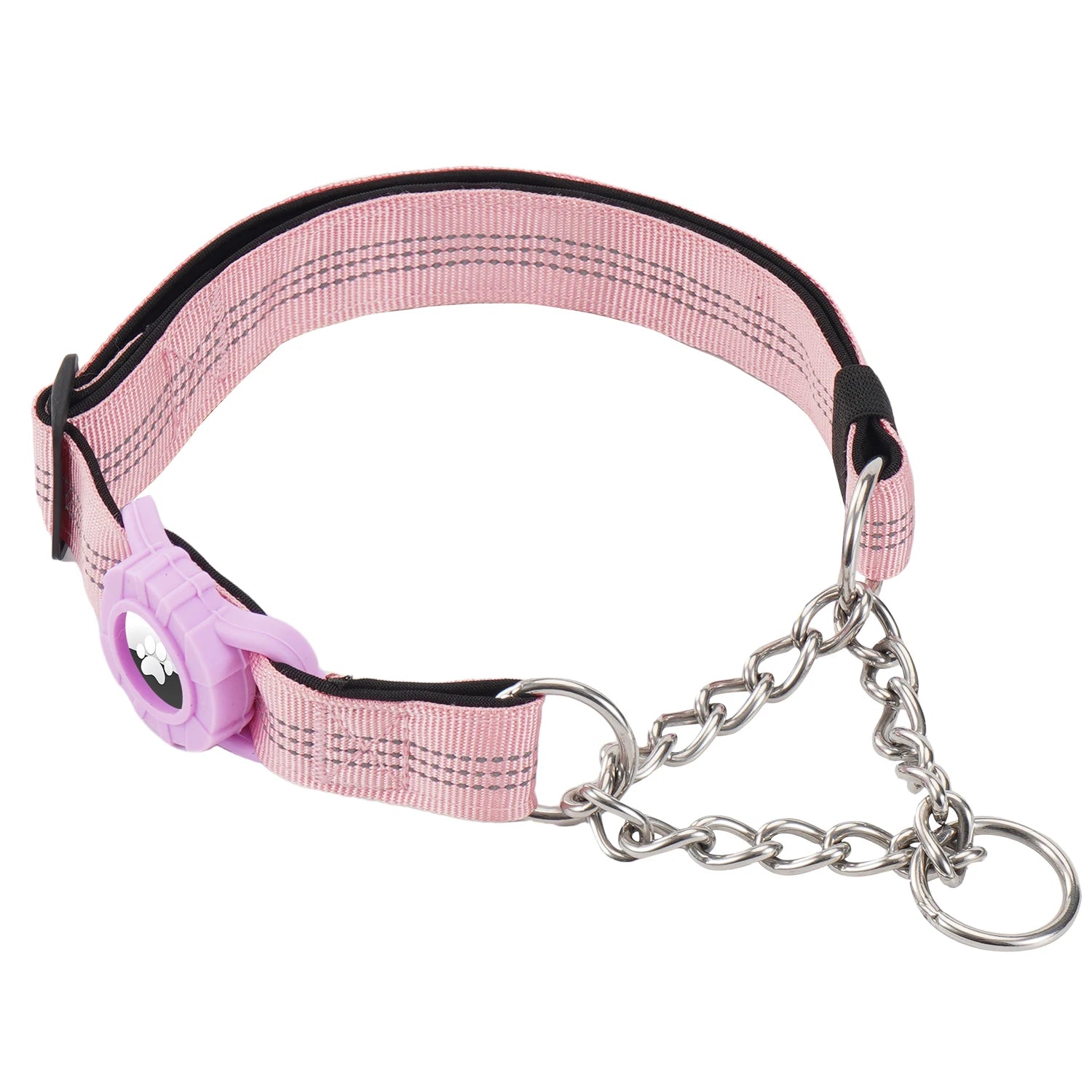 Dog Collar with Air Tag Holder, Reflective Nylon Soft Padded No Pull Training Collars Adjustable Stainless Steel Chain Collar f