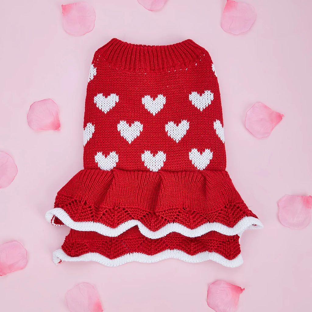 Dog Sweater, Dog Heart Sweater Dress Warm Dog Sweaters Knitwear Vest Turtleneck Pullover Dog Coat for Small Medium Dogs Puppies