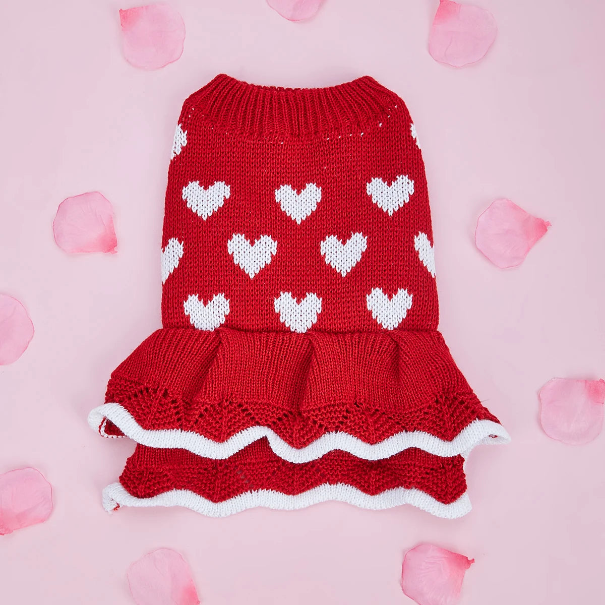 Dog Sweater, Dog Heart Sweater Dress Warm Dog Sweaters Knitwear Vest Turtleneck Pullover Dog Coat for Small Medium Dogs Puppies