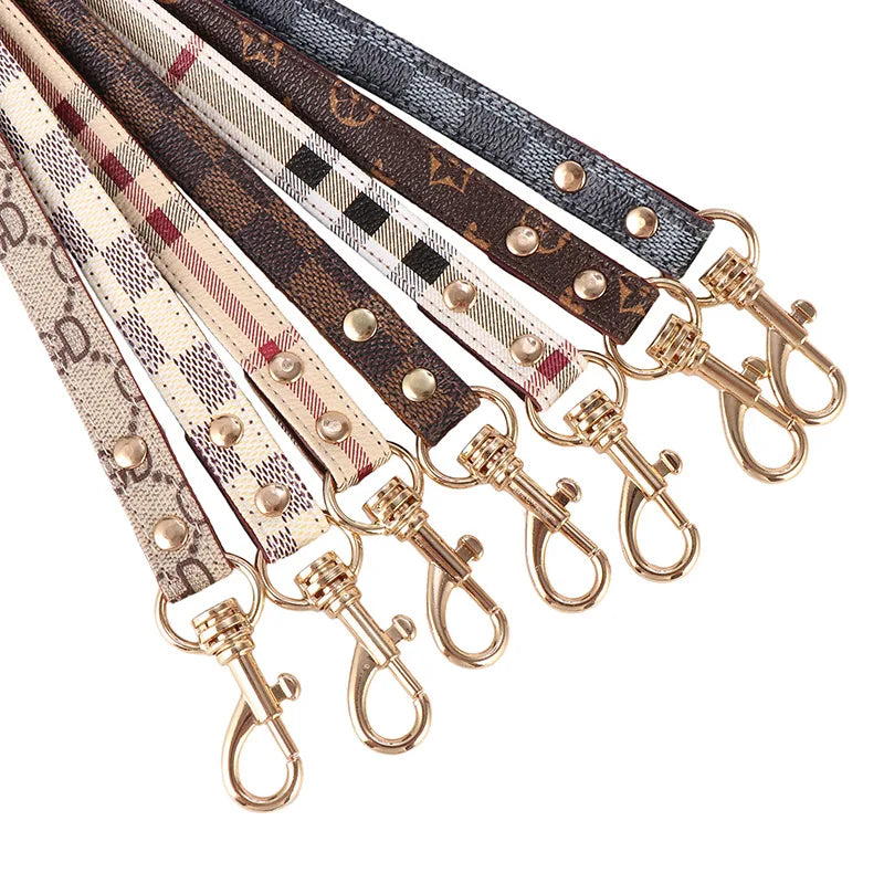 Dog Collars Leashes Leather Collar and Leash Set Adjustable Basic Check Pattern Durable Harness with Metal Buckle Suitabl