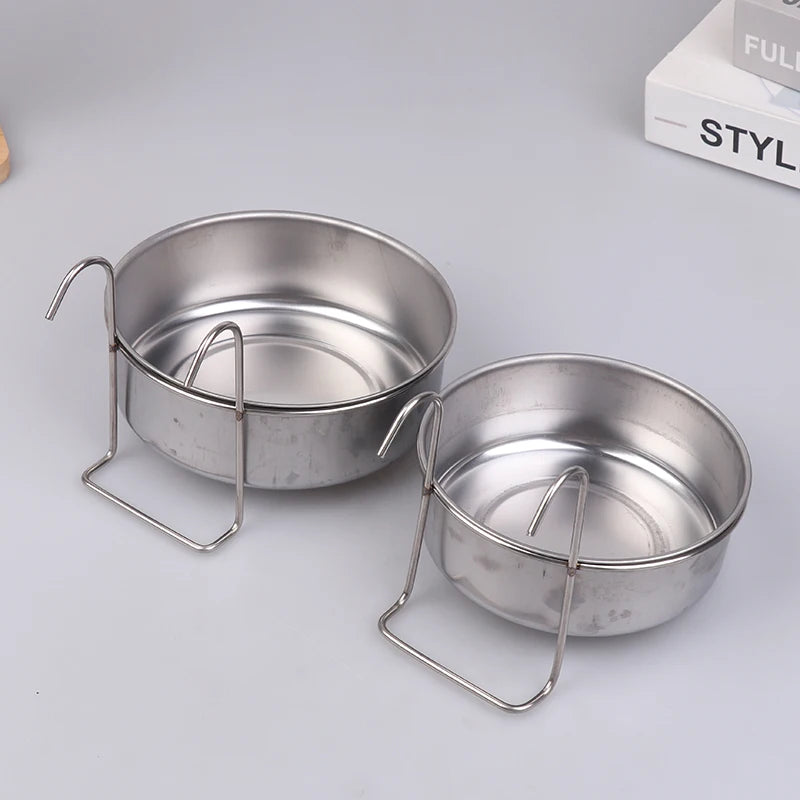 Crate Dog Cat Bowl Stainless Steel Hanging Pet Cage Bowl Food Water Feeder Coop Cup For Cat Puppy Birds Rats 5 Sizes